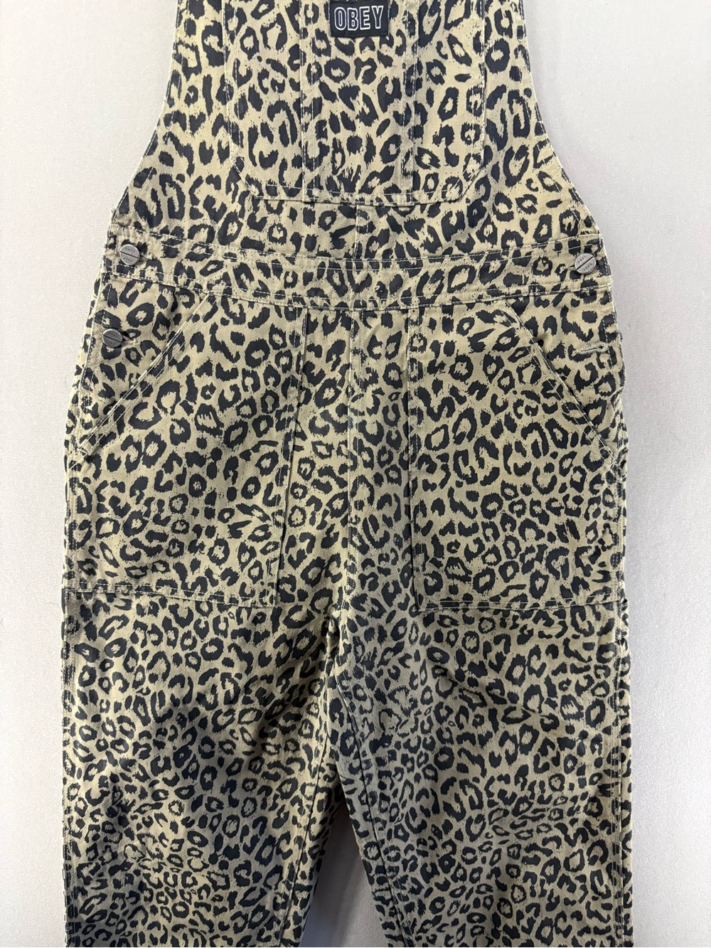 Obey Casbah Leopard Print Dungarees Overalls - Khaki Leopard Size 27 Women - Picture 2 of 8